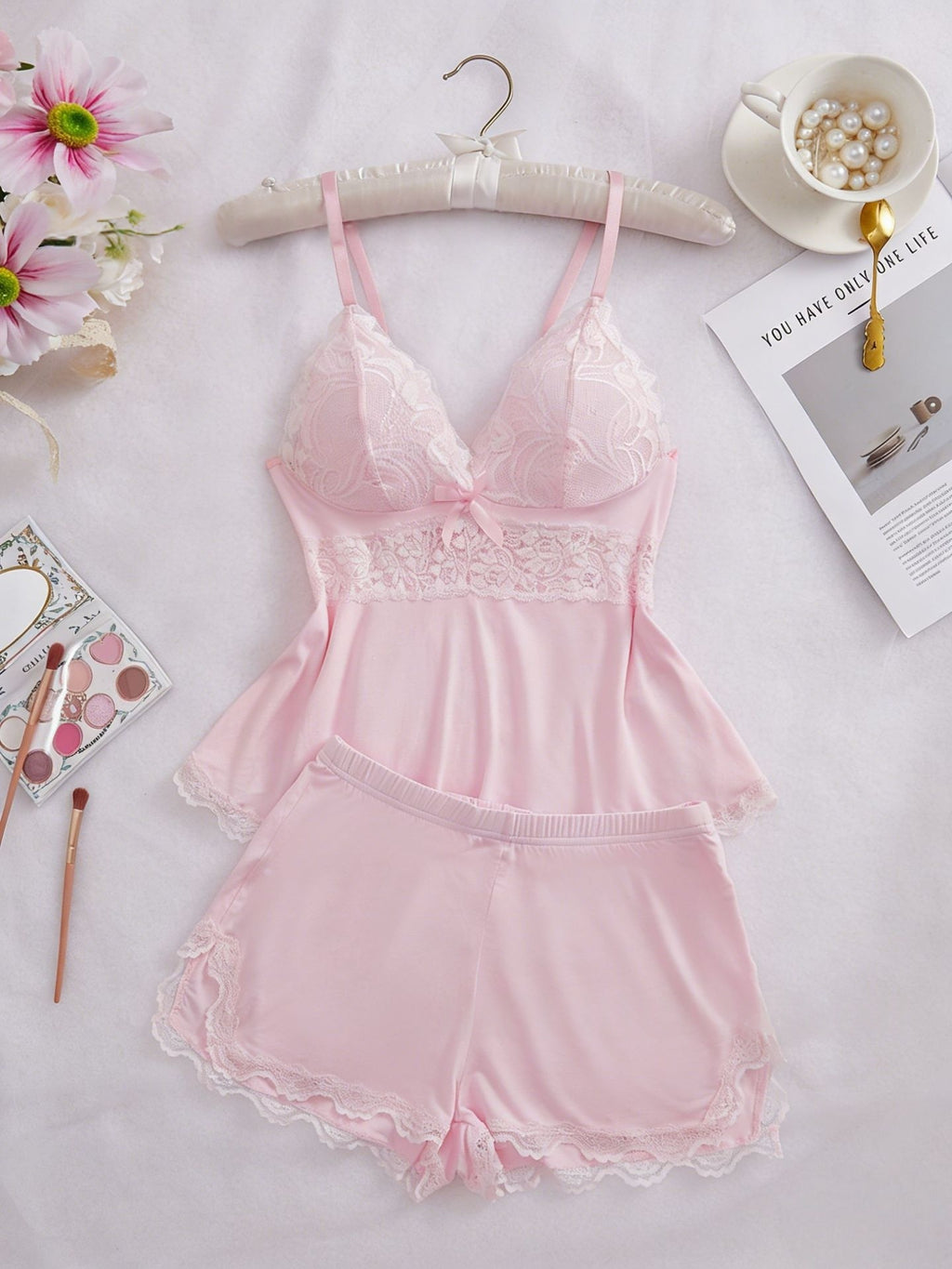 Lace-trimmed Camisole Loungewear Casual 2-piece Set For Women by Ricaloux