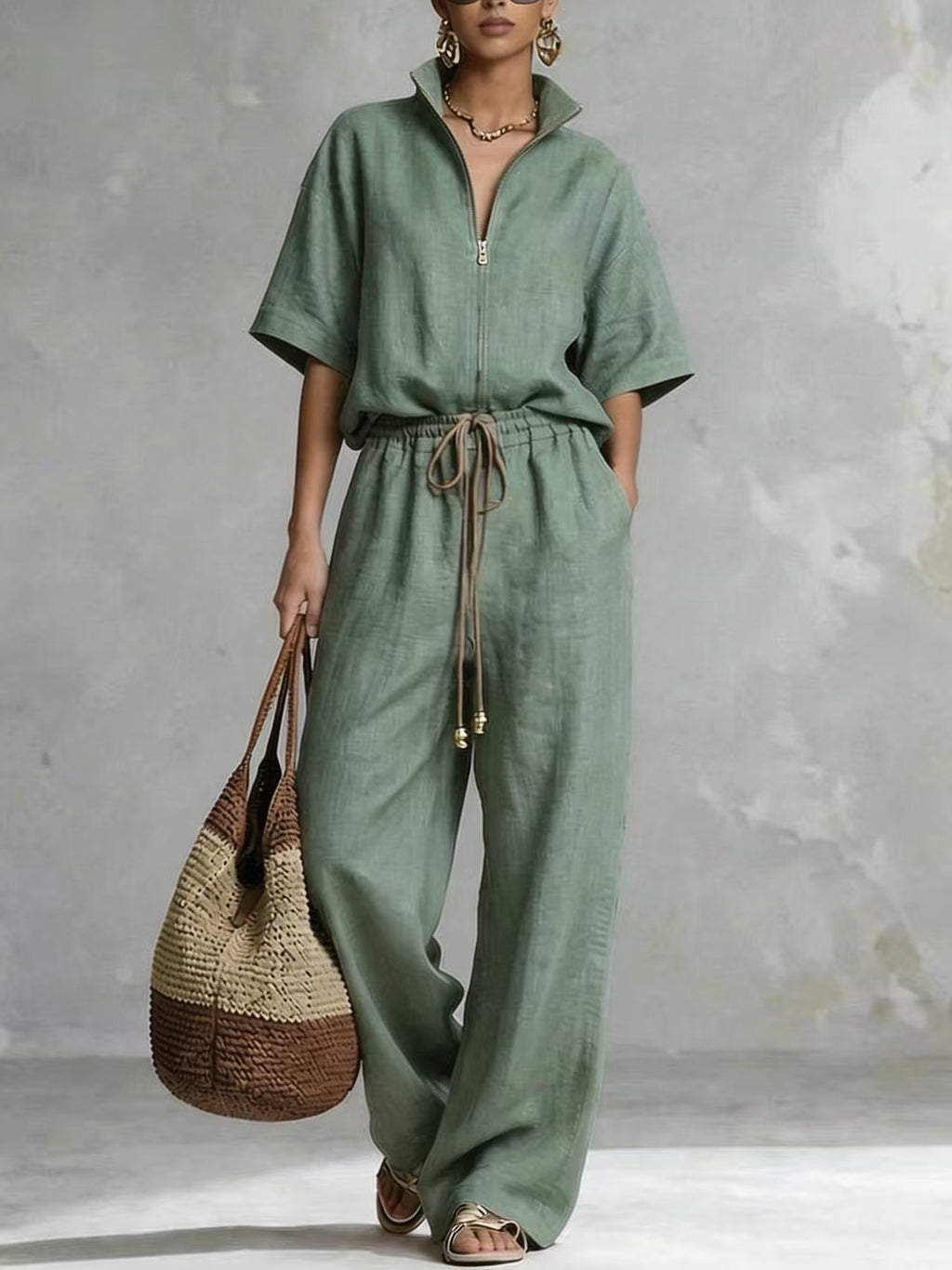 Womens Cotton-Linen Fashionable Casual Set by Ricaloux