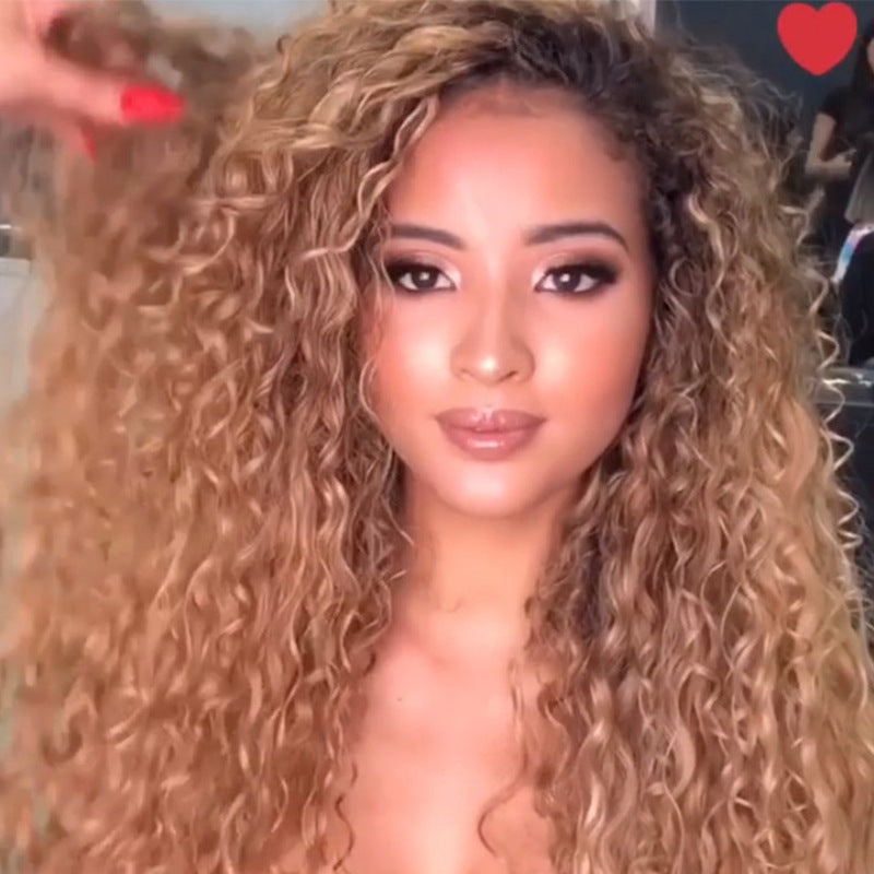 Long Curly African Small Curly Wig Dyed Gradually Brown High Temperature Fiber Wig – Premium 0 | RICALOUX