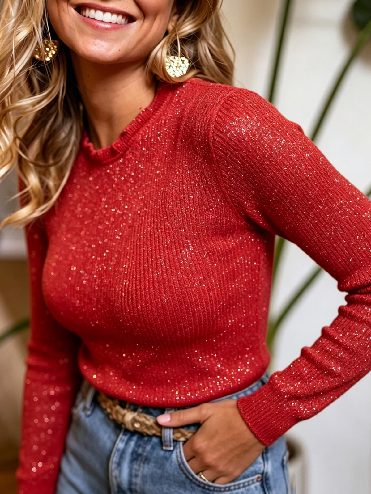 Elegant Half-high-neck Long-sleeve Knit Sweater by Ricaloux