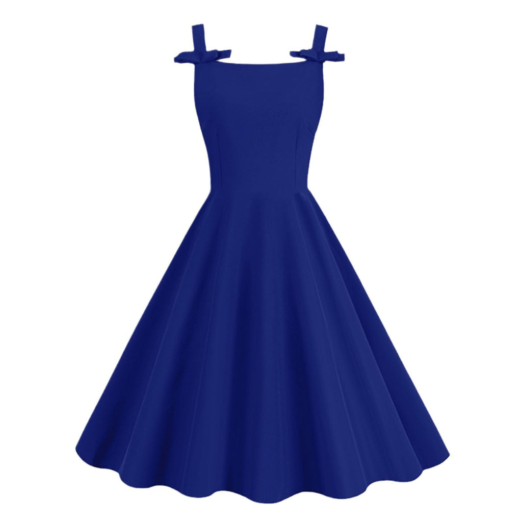 Sleeveless Village-color Bow-tie Audrey Hepburn-style Strap Maxi Dress, New Style by Ricaloux