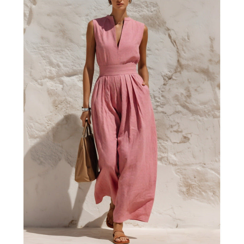 Sleeveless Pullover Solid-color High-waisted Loose-fitting Jumpsuit – Premium 0 | RICALOUX