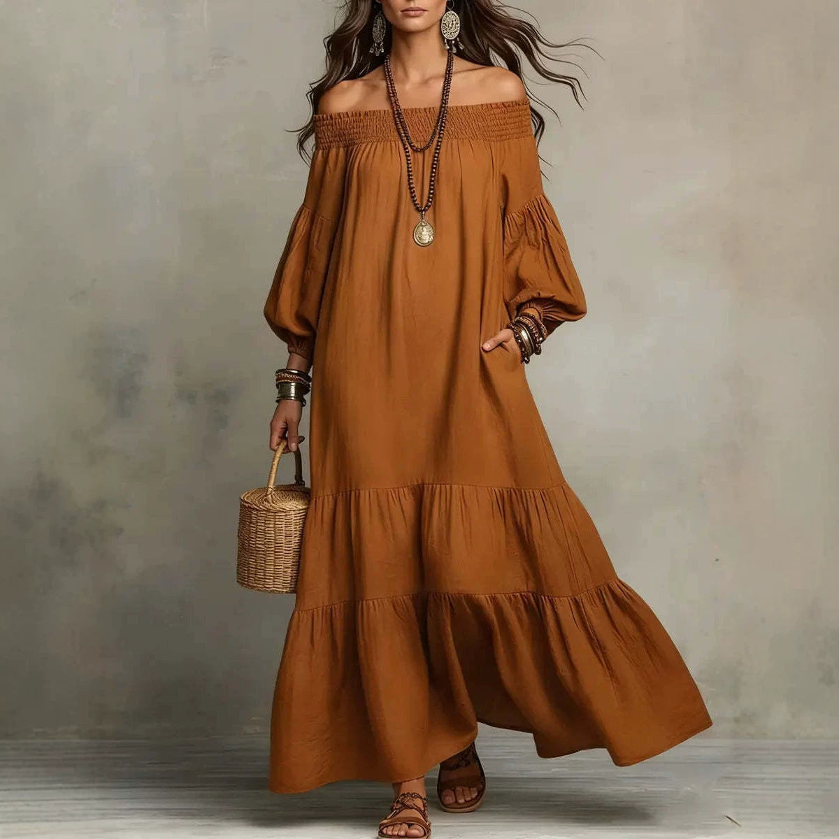 Bohemian Off Shoulder Long Dress by Ricaloux