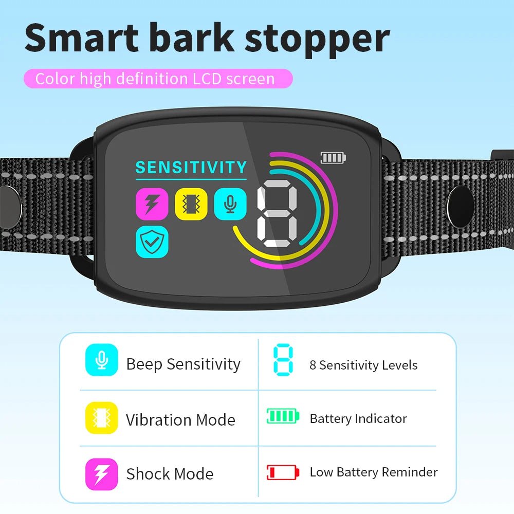 Smart Automatic Anti Barking Dog Collar Rechargeable Bark Stopper Stop Barking HD Digital Display IP67 Waterproof Collar For Dogs Pet Products - RICALOUX