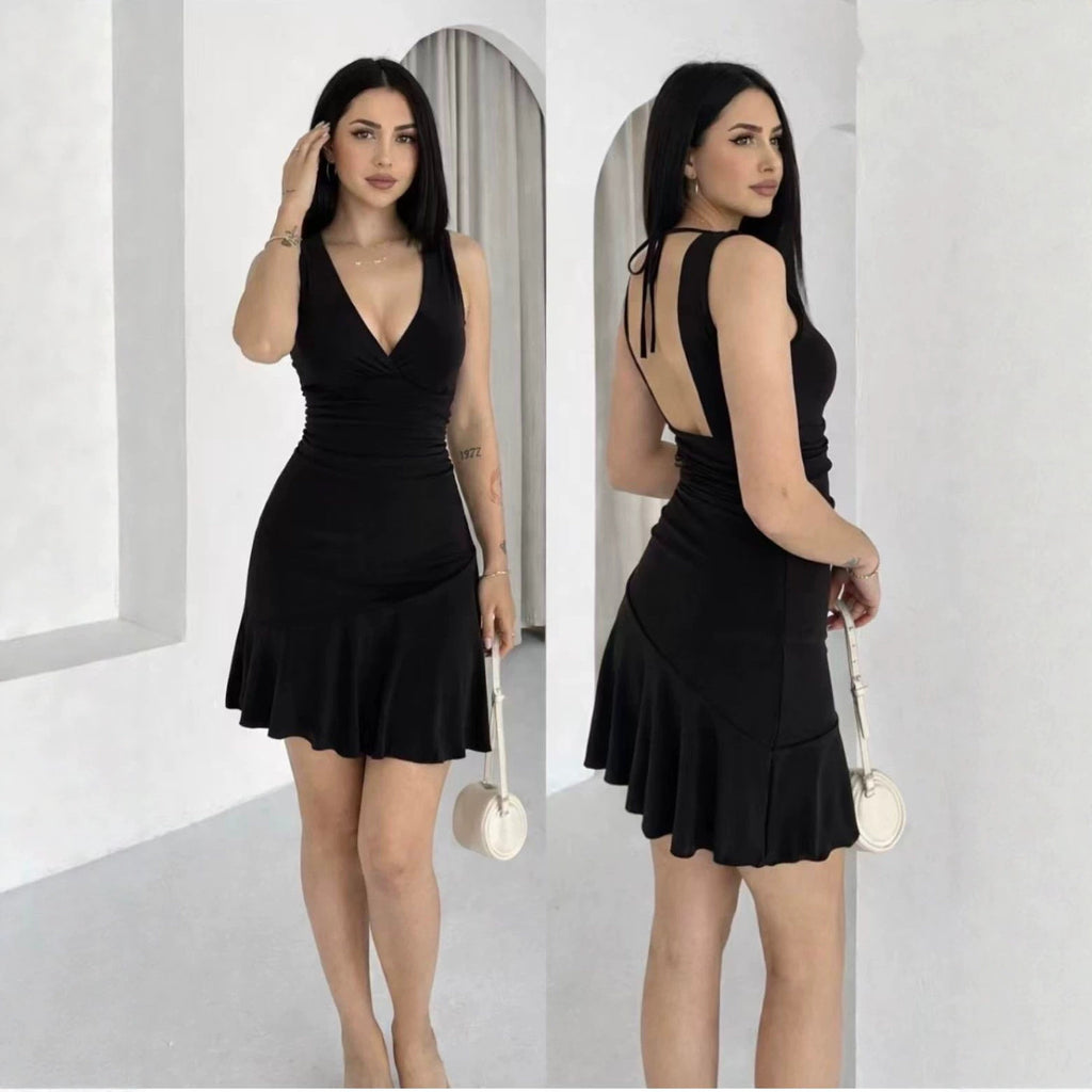 Womens V-neck Slim-fit Elegant Dress – Premium 0 | RICALOUX