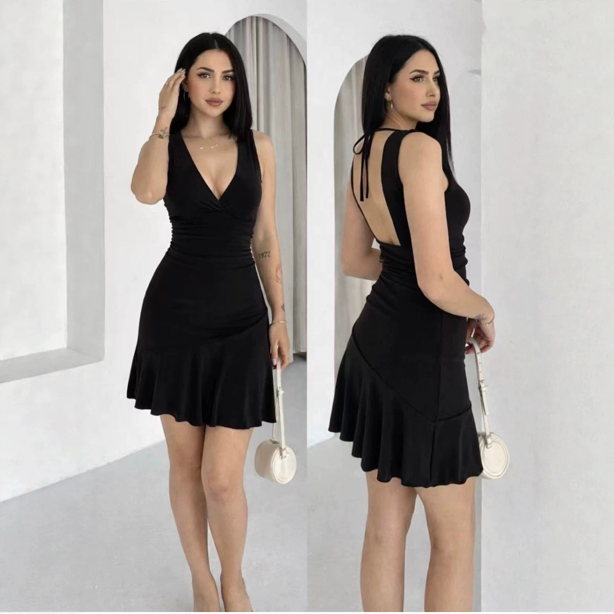 Womens V-neck Slim-fit Elegant Dress – Premium 0 | RICALOUX