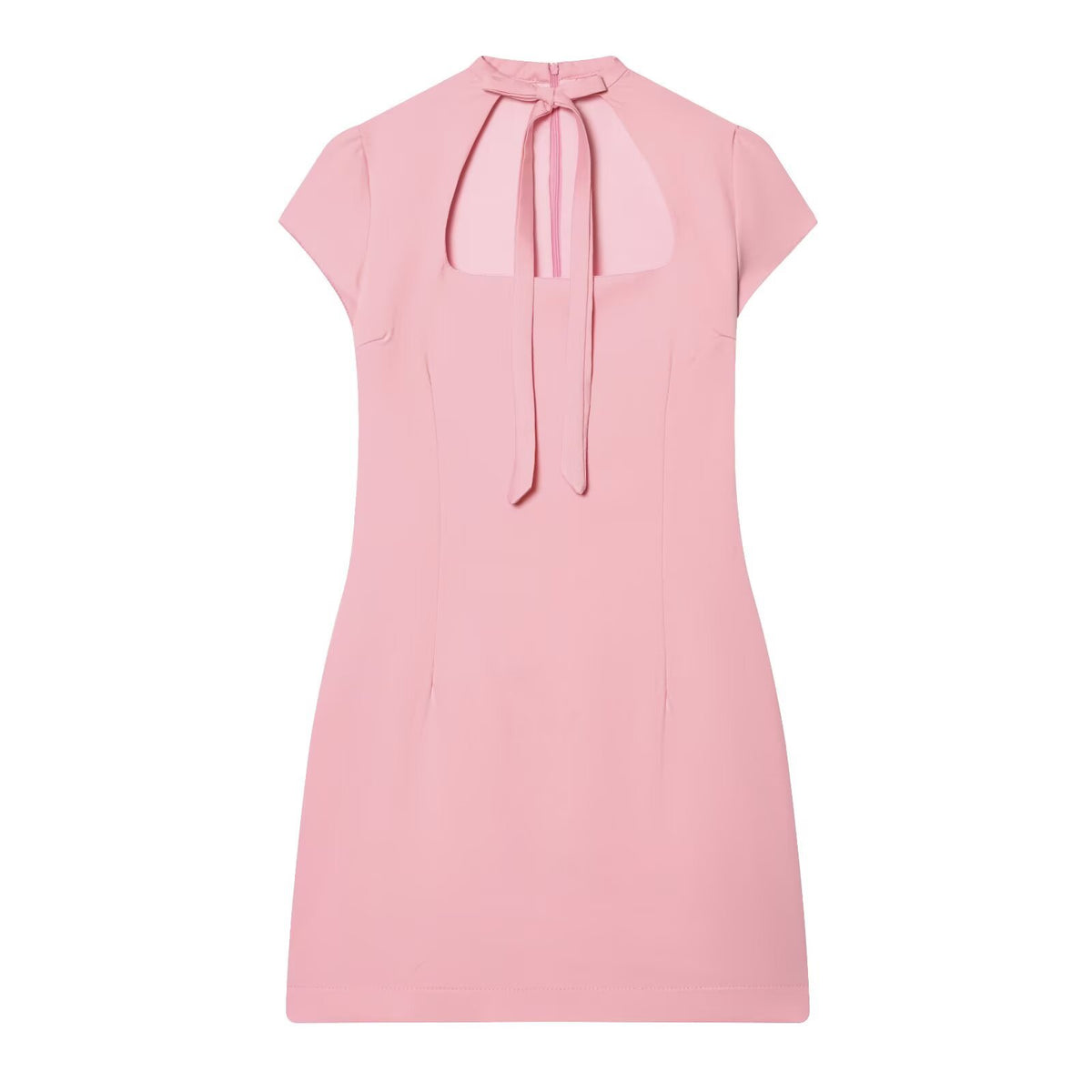 Hepburn-style Square-neck Short-sleeve Polka-dot Short Dress With A Bow Detail by Ricaloux