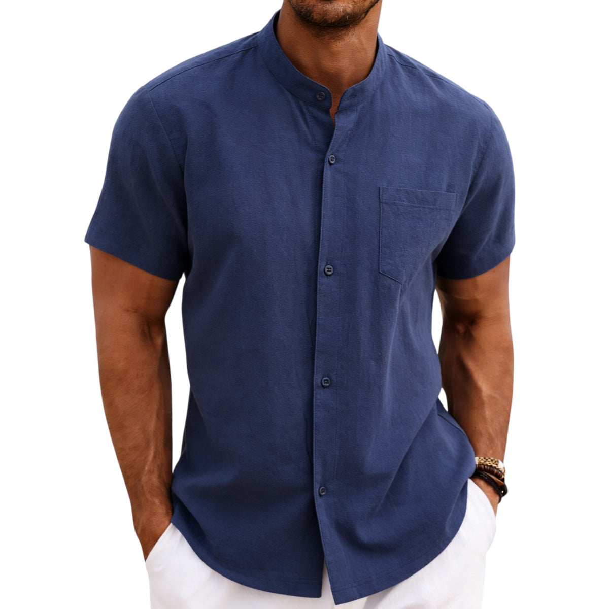 Henry Tie Pocket Casual Shirt For Men by Ricaloux