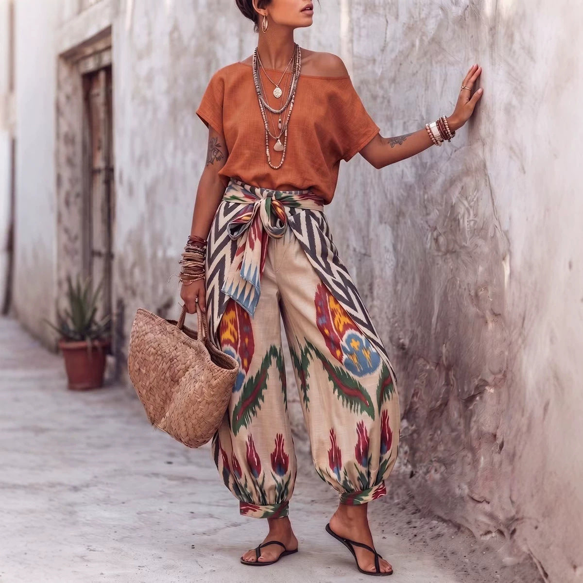 Womens Printed Top And Pants Two-piece Set – Premium 0 | RICALOUX