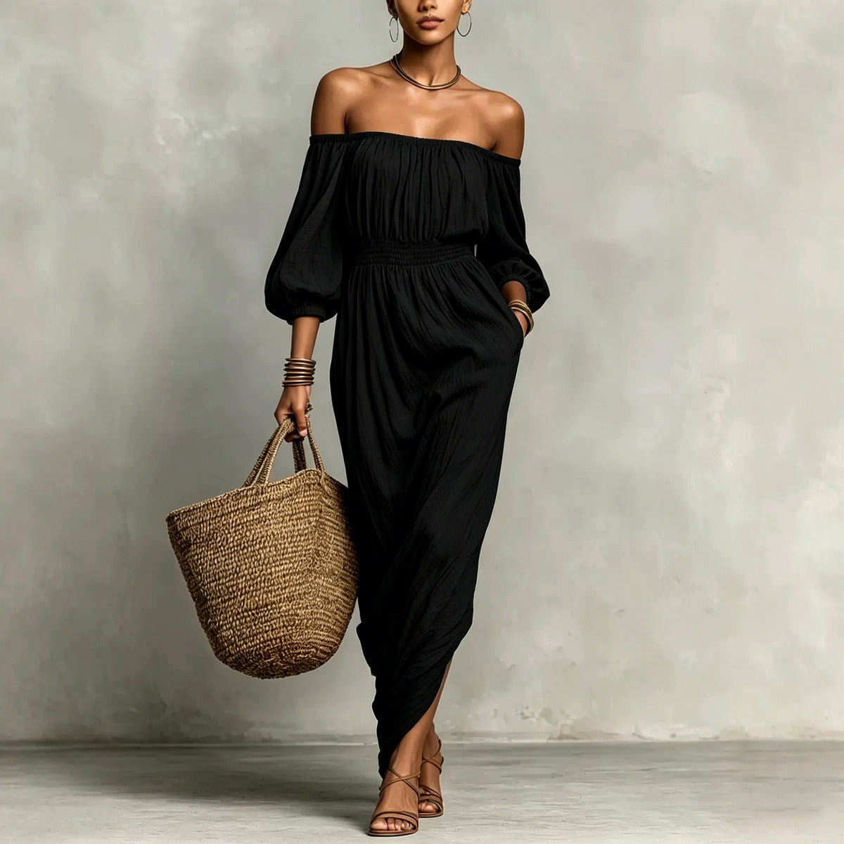 Womens Solid-color Casual Off-shoulder Dress by Ricaloux