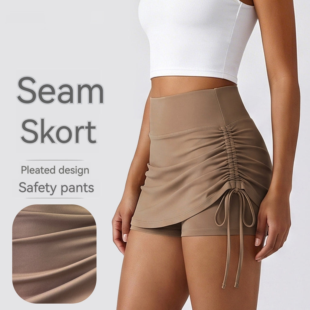 New Anti-exposure Ruched Faux Two-piece Sports Skirt For Women by Ricaloux