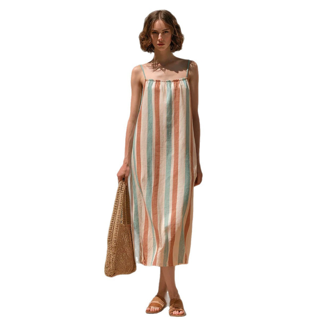 Womens Minimalist Striped Strap Midi Dress by Ricaloux