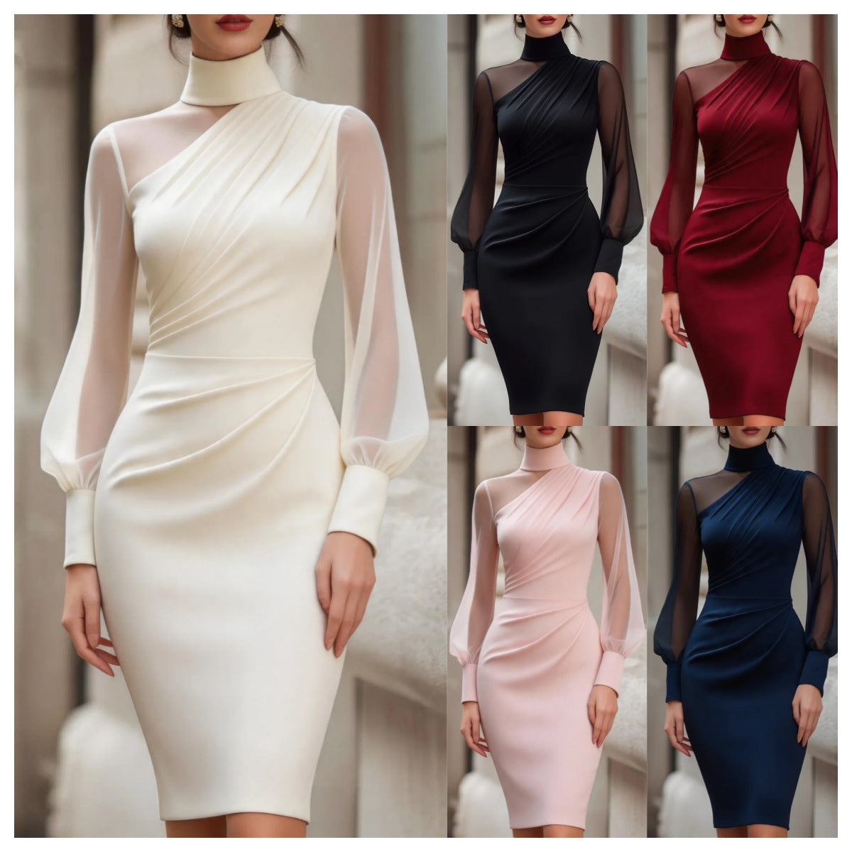 Turtleneck Slim-fit Sheath Dress by Ricaloux
