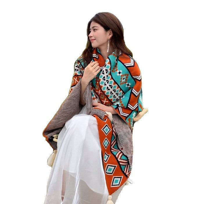 Ethnic-style Knitted Tassel Shawl – Premium 0 | RICALOUX