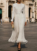 Round-neck Long-sleeve Polka-dot Sheath Dress – Premium 0 | RICALOUX