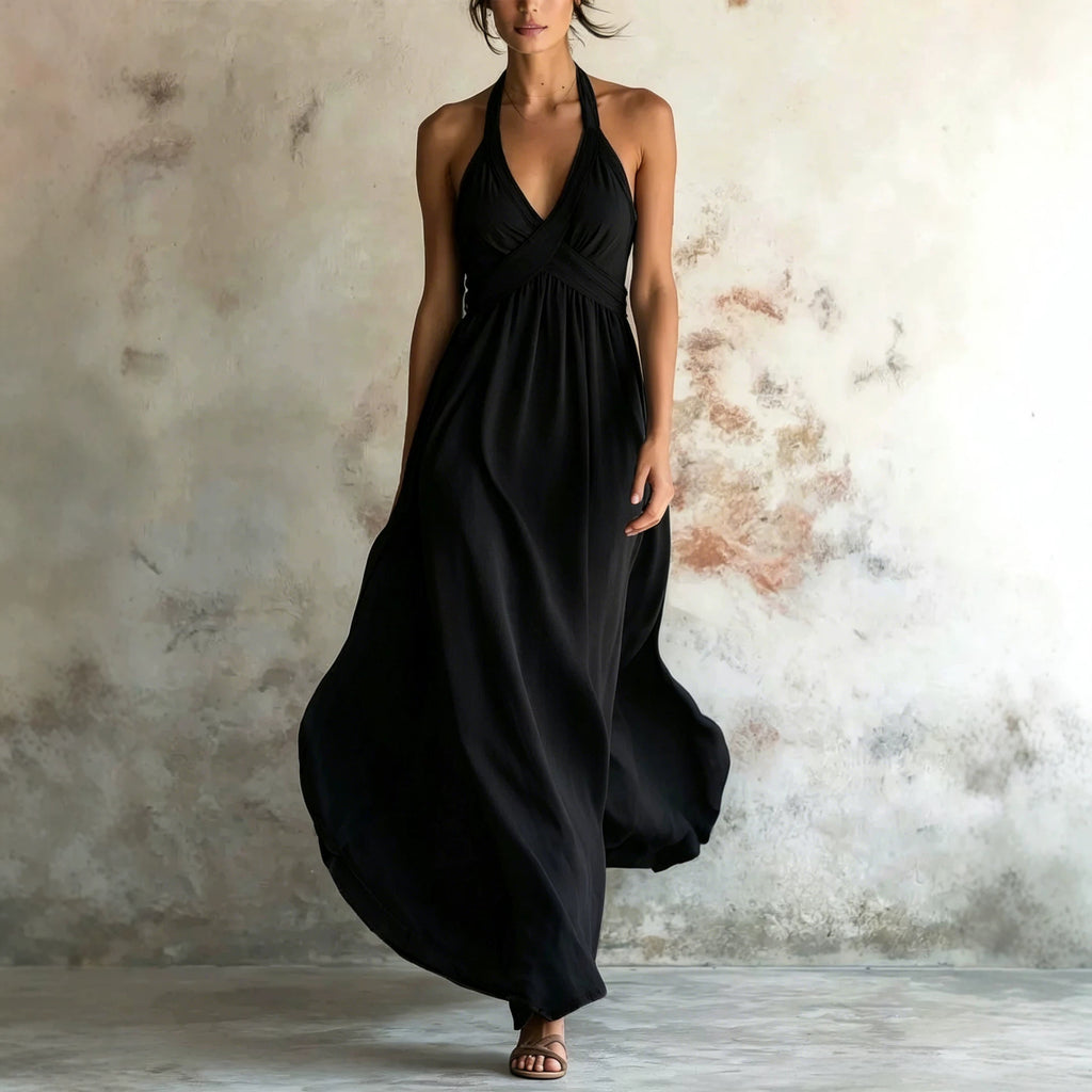 Sleeveless Flared Solid-color Maxi Dress Design by Ricaloux
