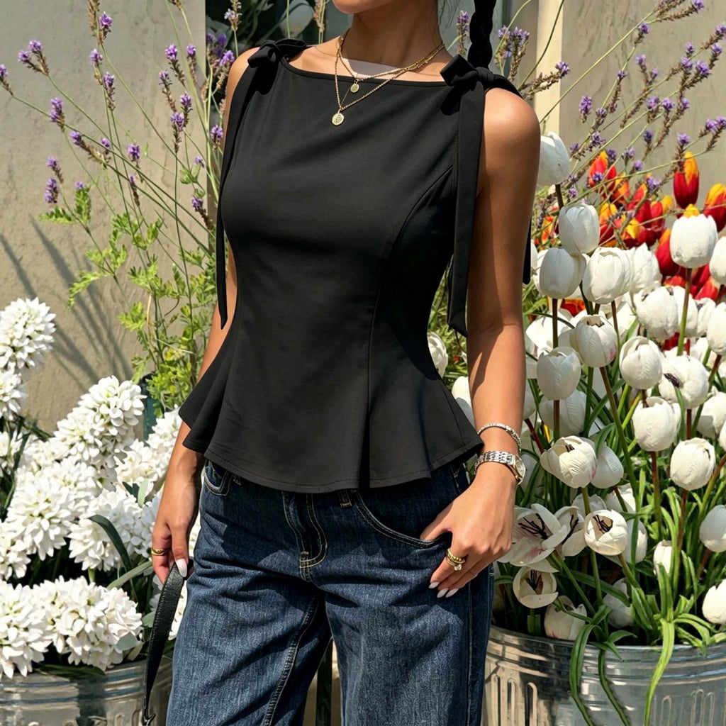 Bow Tie Strap Sleeveless Top by Ricaloux