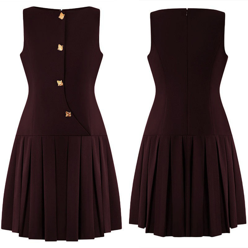 Womens Elegant Sleeveless Pleated Dress by Ricaloux