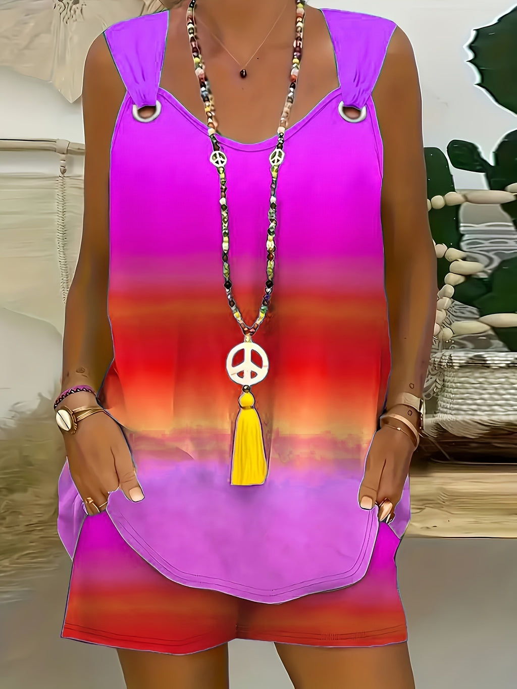 Rainbow Gradient Top And Pants Set by Ricaloux