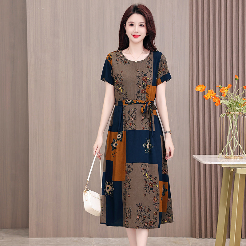 New Elegant Cotton Silk Dress For Middle Aged And Senior Women by Ricaloux