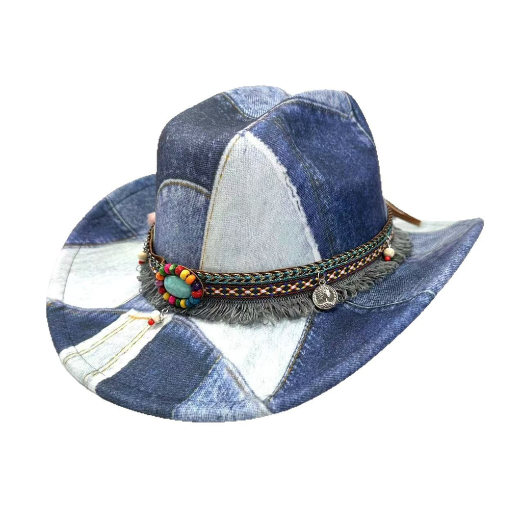 Retro Distressed Color-block Flat-top Jazz Hat by Ricaloux