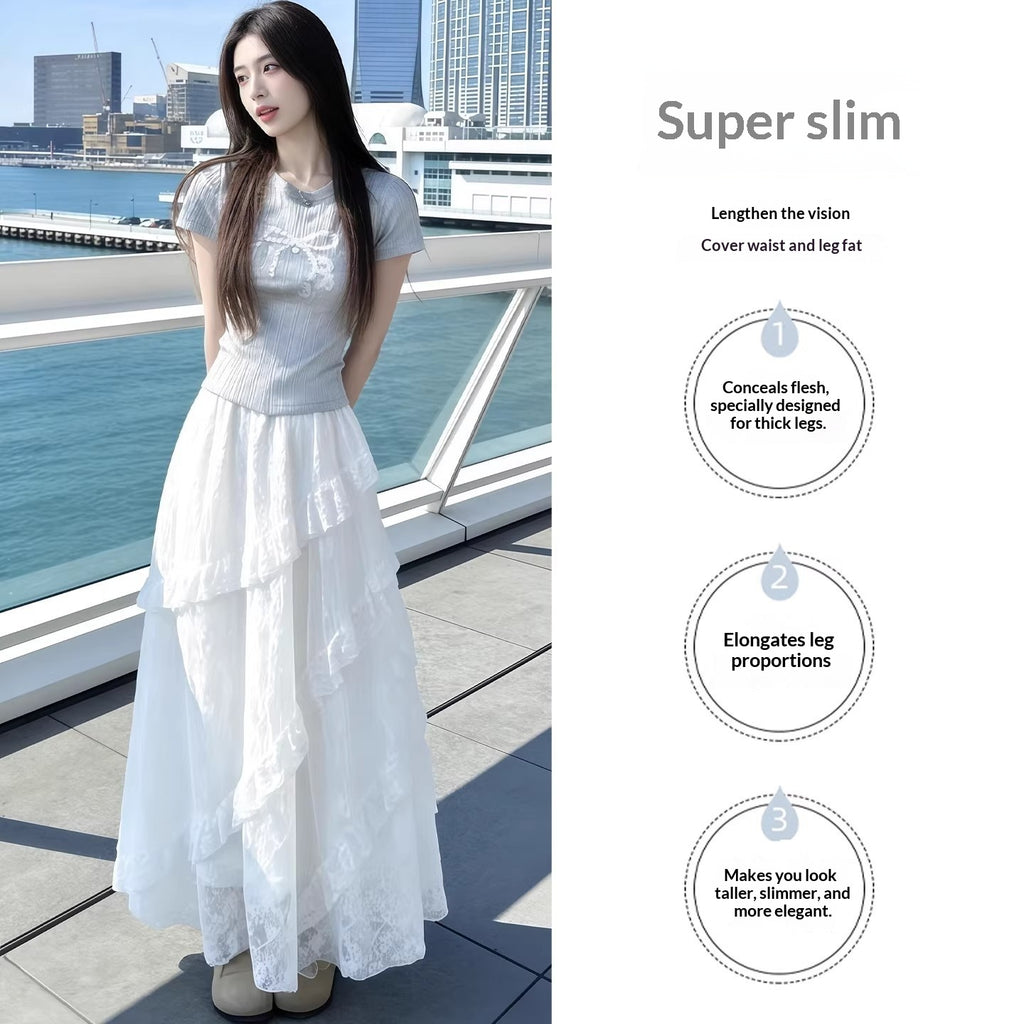 Summer New Arrivals Patchwork Twill Lace Skirt by Ricaloux