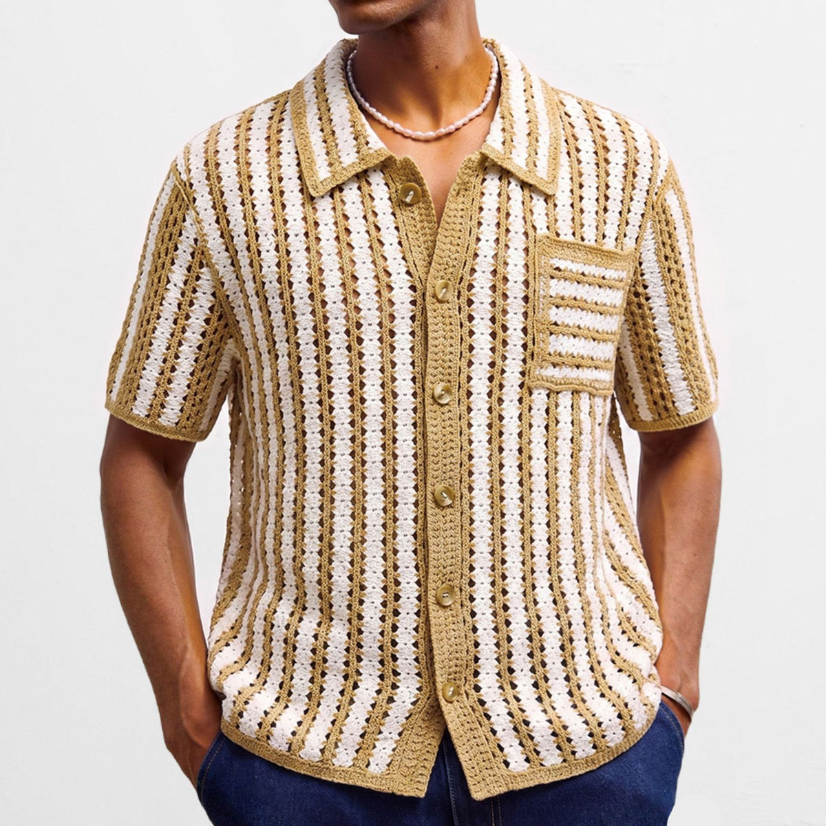 Mens Retro Striped Hollow-Out Knit Sweater – Premium 0 | RICALOUX