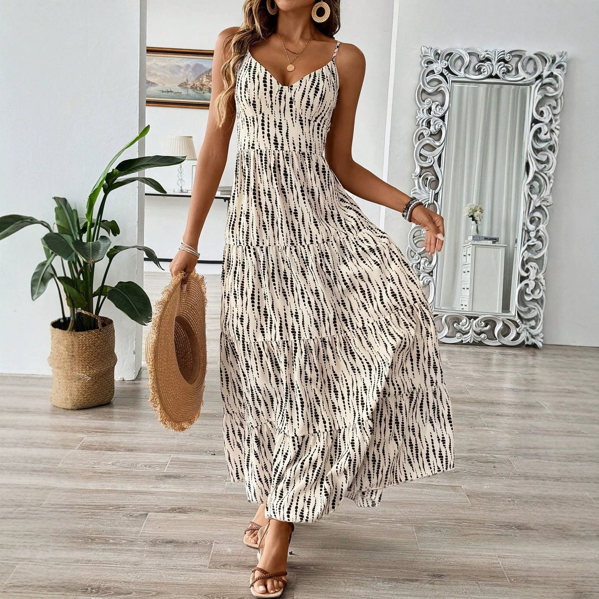 Summer Strap Backless Lace-up Striped Dress – Premium 0 | RICALOUX