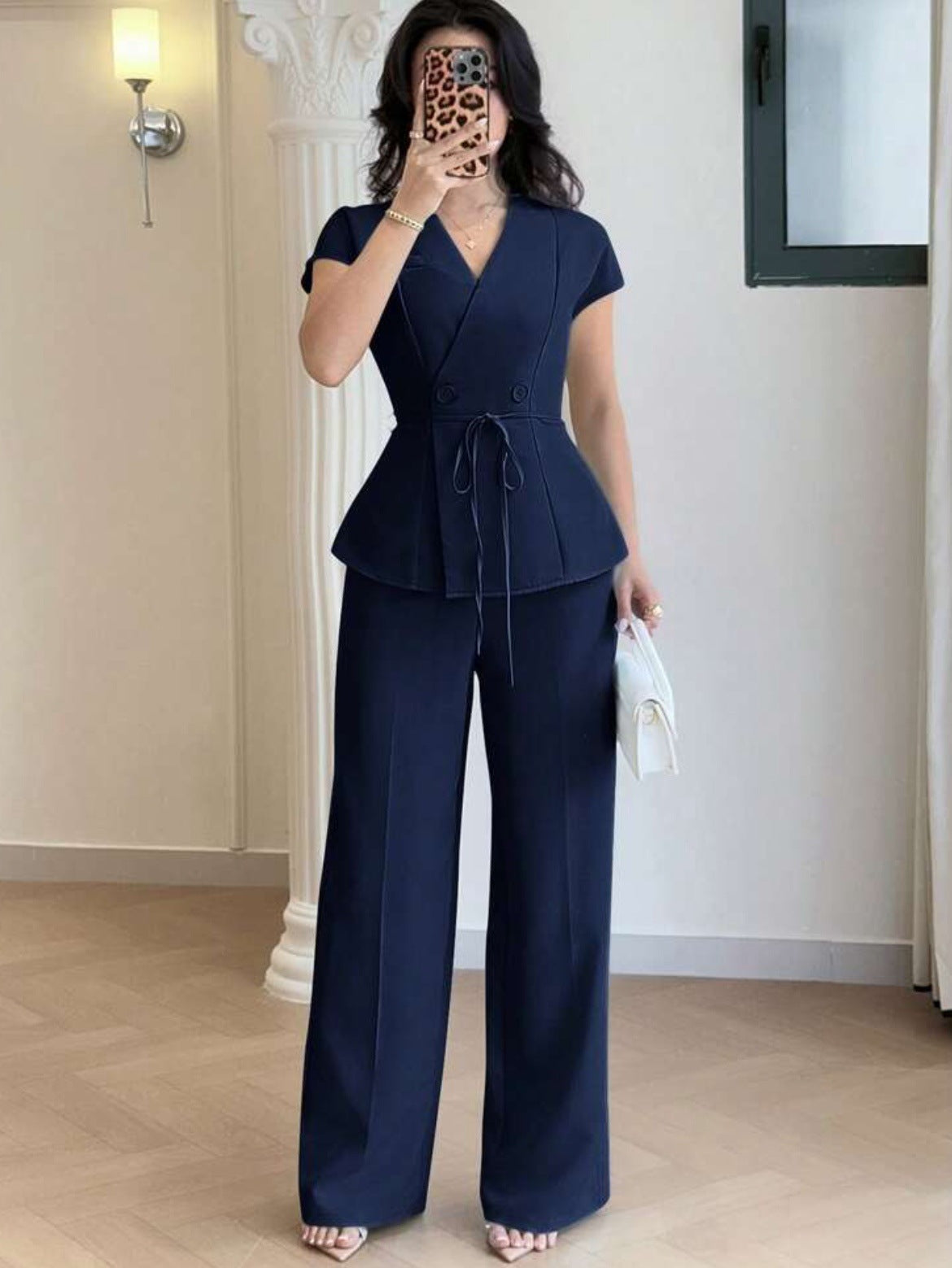 Womens Casual-Style Lace-Up Button Vest And Pants Set – Premium 0 | RICALOUX