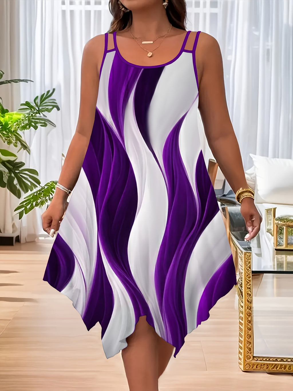 Womens Stylish Dress With A Flared Hem Dual Straps And A Random Print by Ricaloux