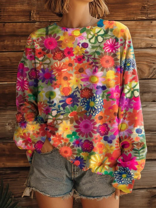 Womens Fashionable, Versatile Printed Crew-neck Sweatshirt – Premium 0 | RICALOUX