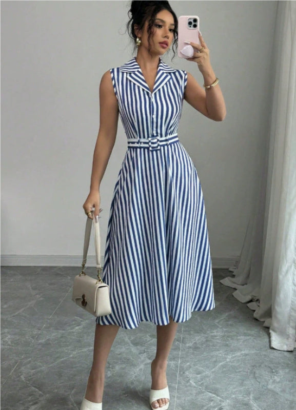 Elegant And Refined Casual Striped Dress For Women by Ricaloux