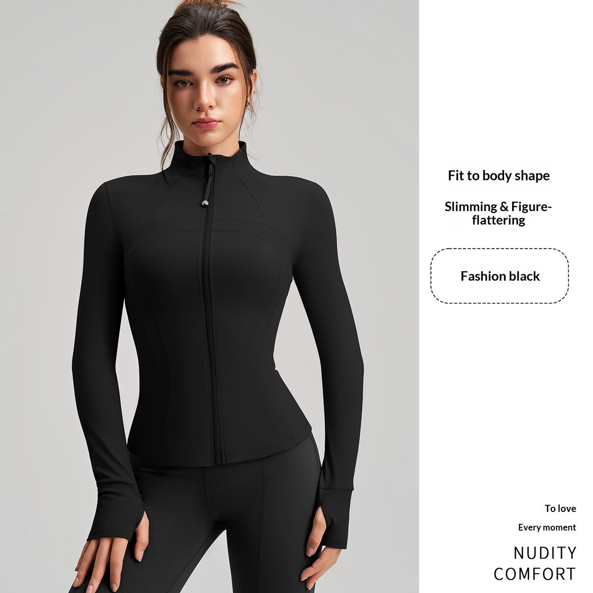 New Women's Slim-Fit Sports Jacket, Long-Sleeve Yoga Top With Finger Cuffs, Stand Collar Premium Yoga Wear by Ricaloux