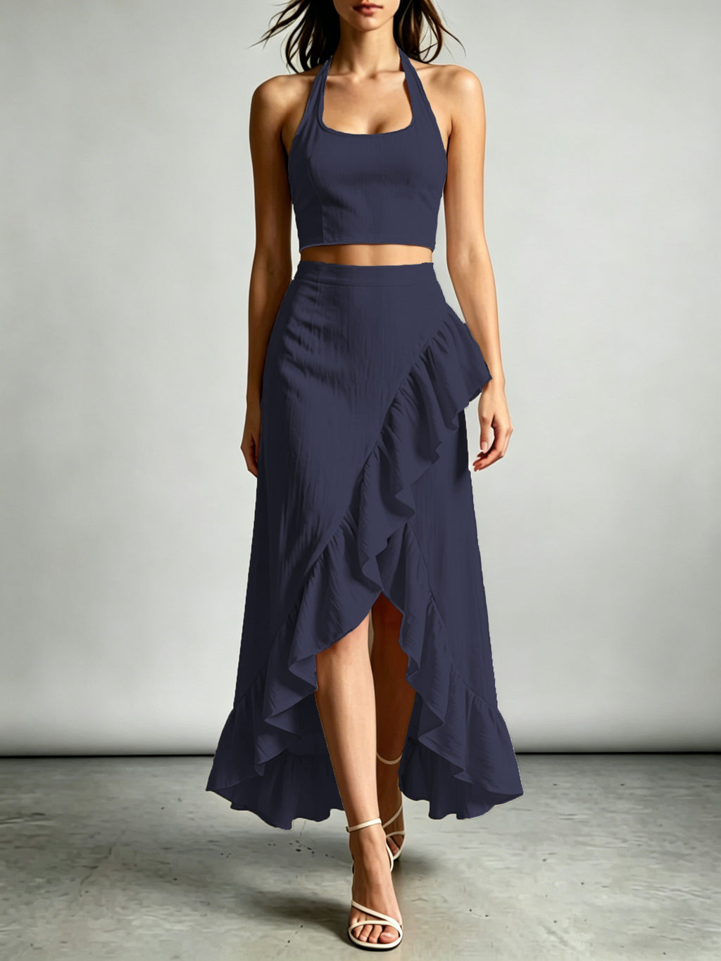 Womens Cropped Top With A High-waisted Ruffled Skirt by Ricaloux