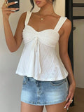 Summer Knitted Fabric Drawstring Wide-strap Tank Top – Premium 0 | RICALOUX