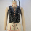 European And American-style Solid-color Rivet Strap PU Leather Sleeveless Top by Ricaloux
