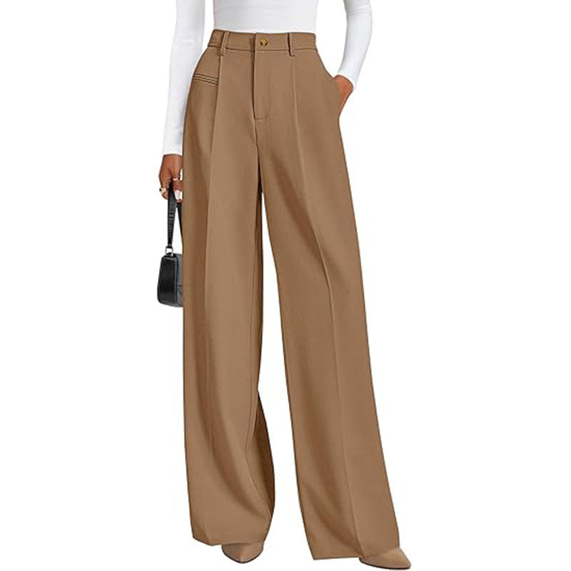 New Solid-color High-waisted Womens Casual Wide-leg Pants by Ricaloux