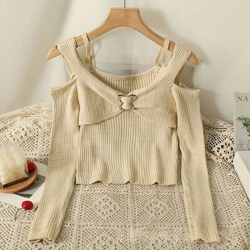 Alluring Long-sleeve Knit Top With A One-shoulder Design – Premium 0 | RICALOUX
