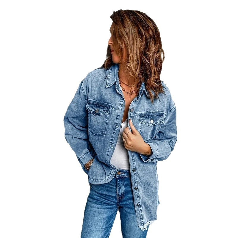 Womens Long-sleeved Loose-fit Raw-edge Blouse – Premium 0 | RICALOUX