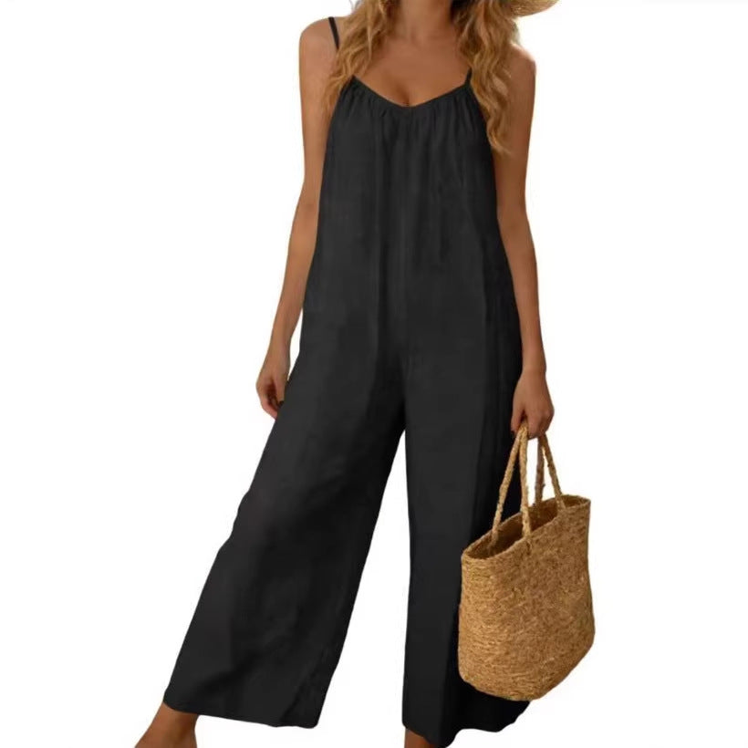 Adjustable-strap Jumpsuit Solid-color With Patch Pockets Loose-fit Overalls – Premium 0 | RICALOUX
