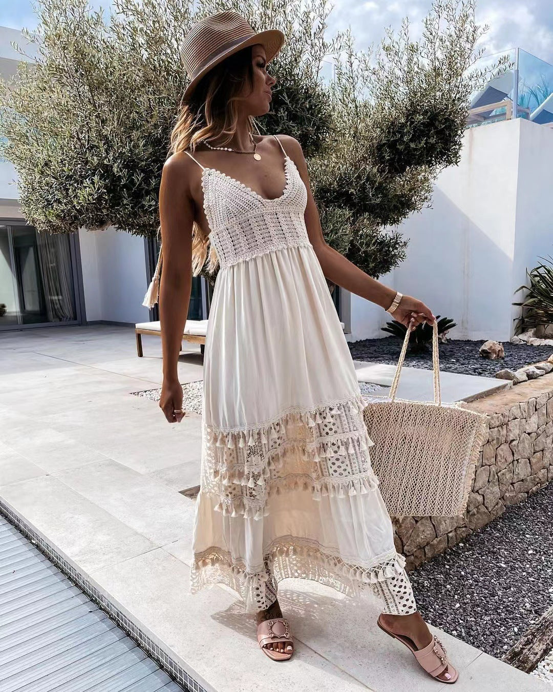 Casual Lace-panel Sleeveless Maxi Dress by Ricaloux