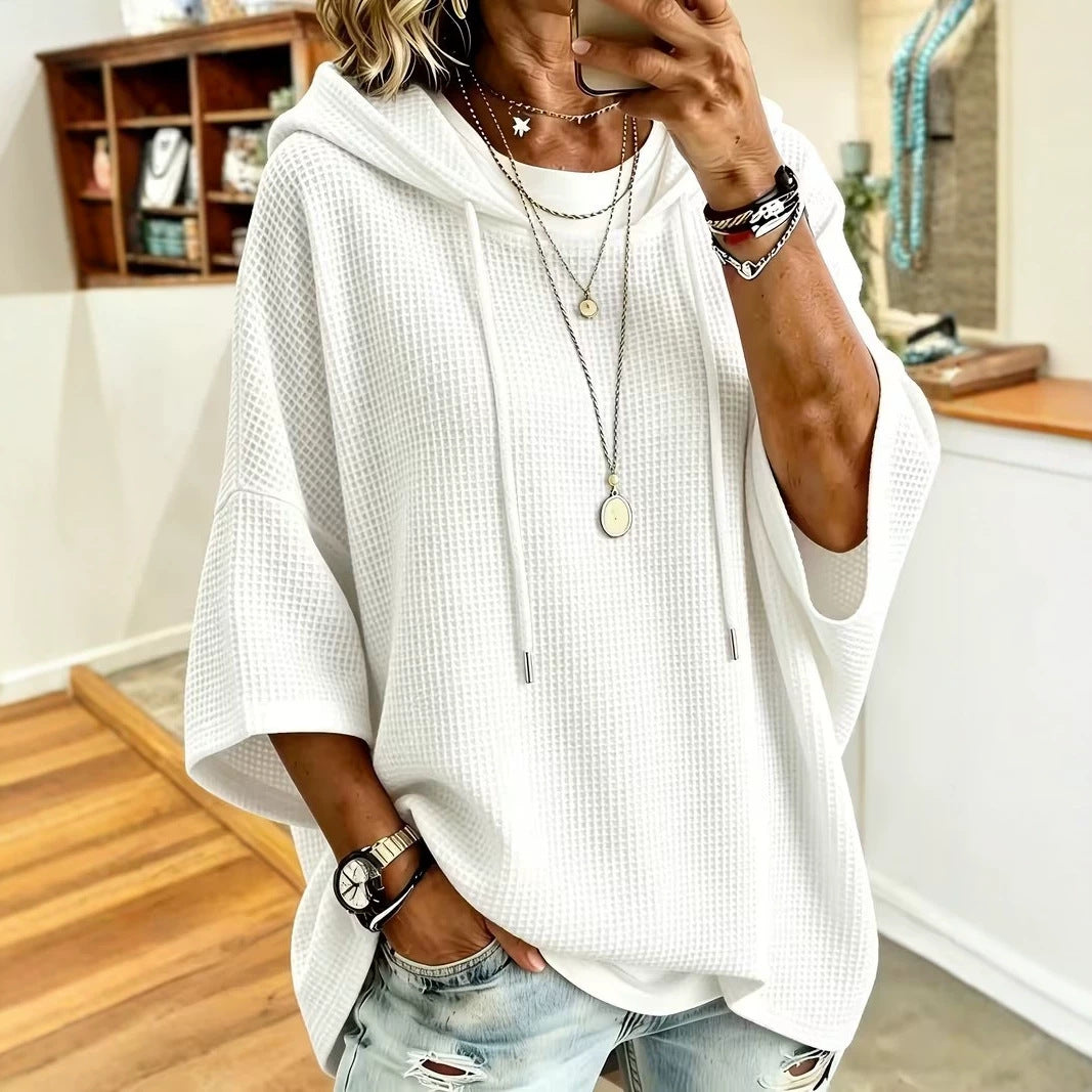 Waffle-knit Hooded Sweatshirt With Drawstrings – Premium 0 | RICALOUX