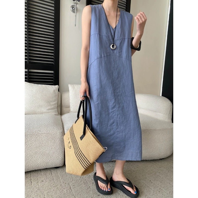 Breathable And Comfortable V-neck Loose-fit Sleeveless Dress – Premium 0 | RICALOUX