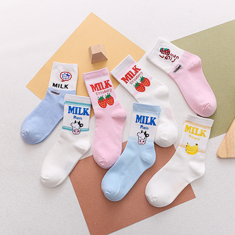 Strawberry Banana Milk Socks Womens Mid-calf Length by Ricaloux