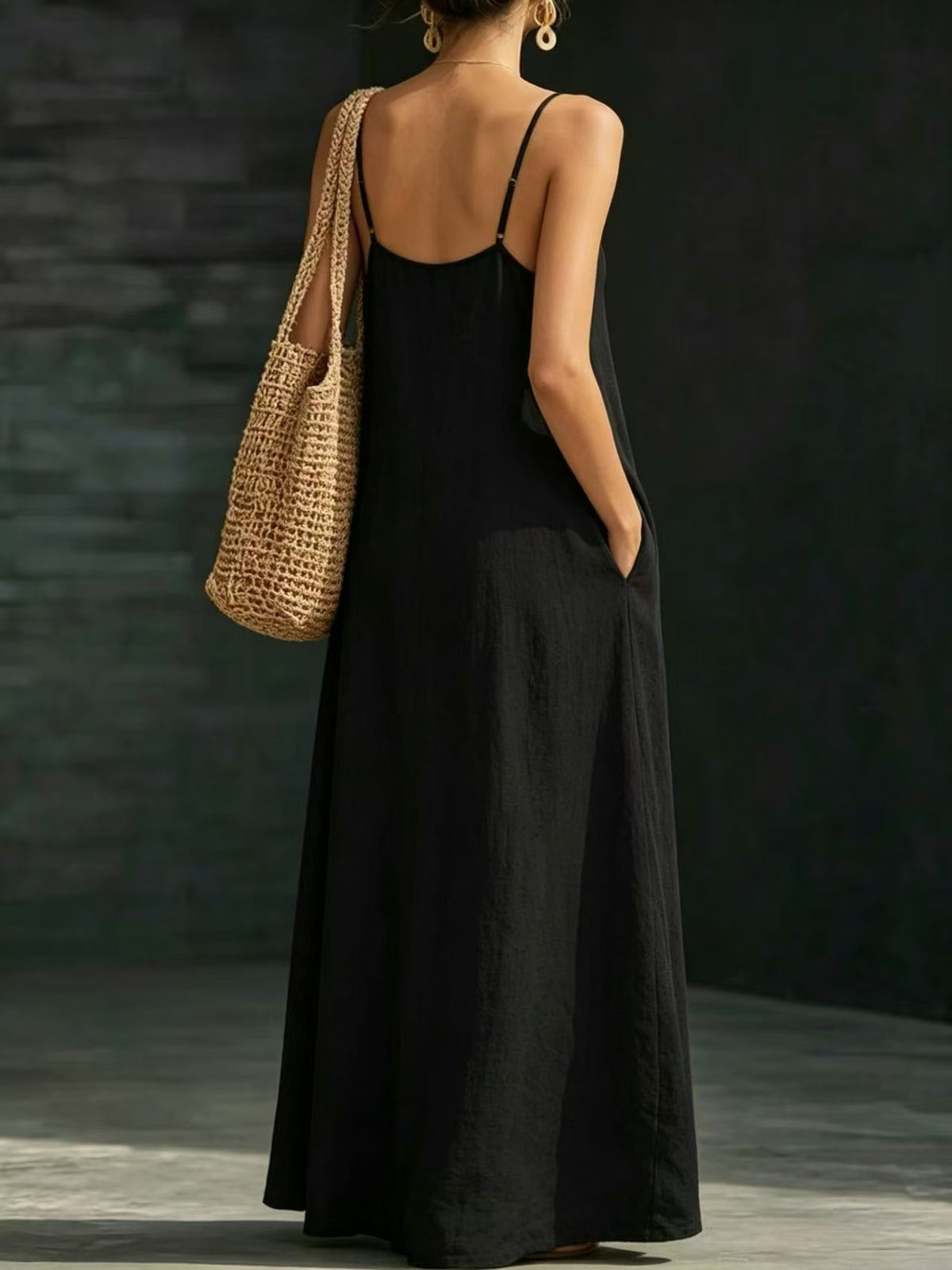 Summer Beach Spaghetti Strap Maxi Dress, Loose Flowy Casual Long Dress For Vacation & Holiday Dresses For Women – Premium 4 | RICALOUX