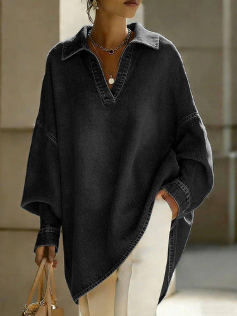 Women's Loose-fitting Casual Denim Shirt For Commuting by Ricaloux