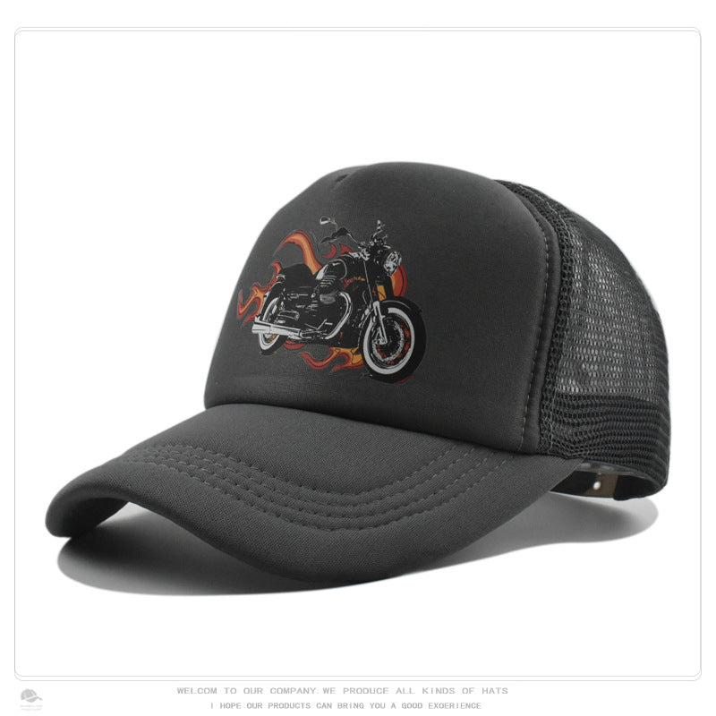 Summer Sun-Protection Breathable Outdoor Visor Cap With Motorcycle Print Baseball Hat by Ricaloux