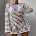 New Summer Women Knit Hollow Out Beach Dress, Crew Neck Long Sleeve Pullover Bikini Cover Up For Europe & America by Ricaloux