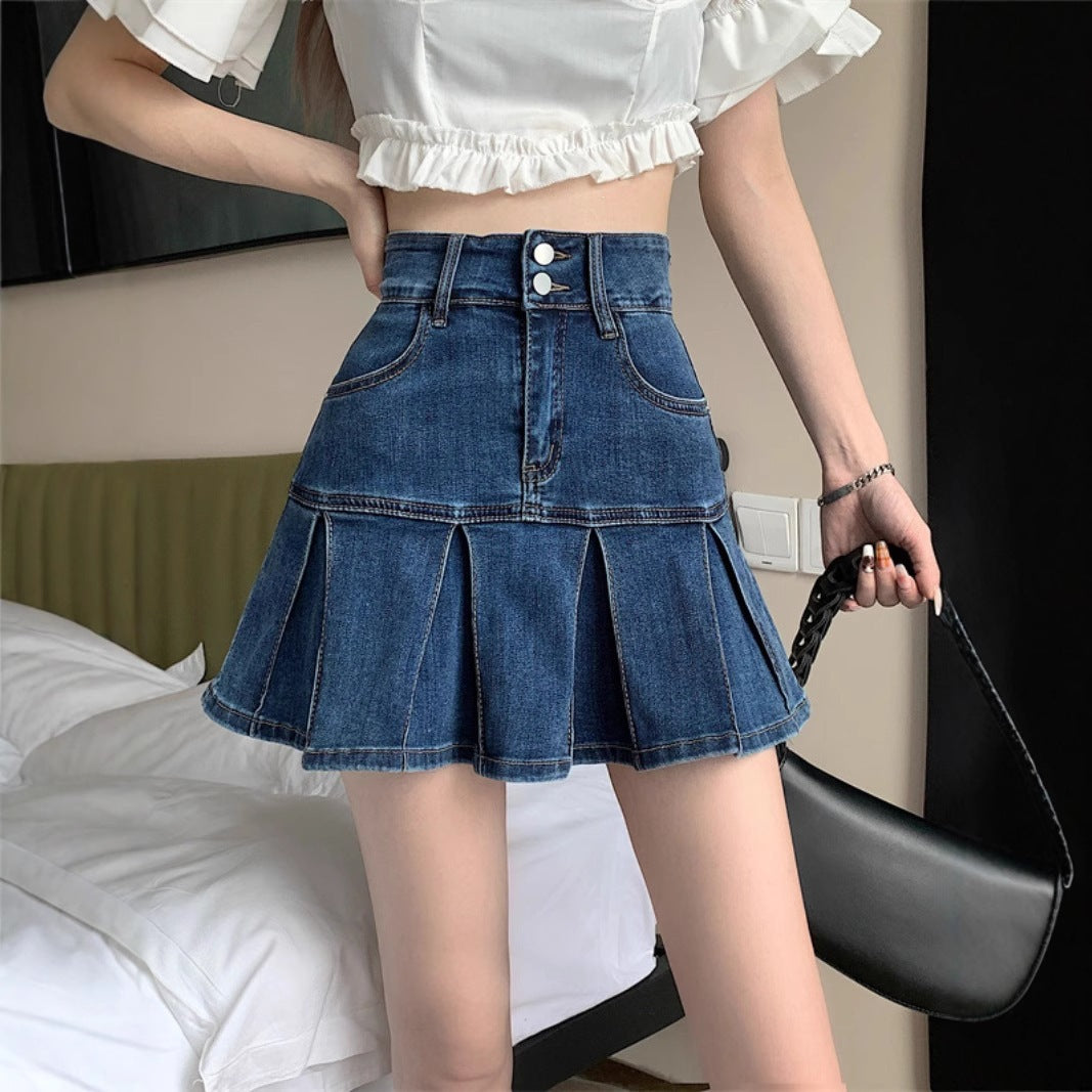 Retro High Waist Denim Skirt For Women by Ricaloux