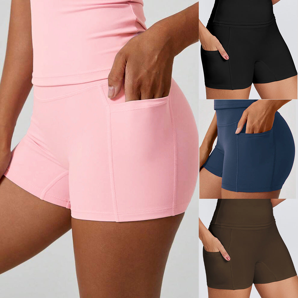 Womens Quick-Drying Yoga Outfit With Pockets Outdoor Running And Fitness Shorts by Ricaloux